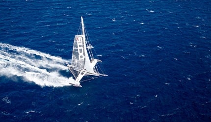 l'Hydroptère is a hydrofoil-based experimental trimaran designed by Alain Thébault, a French yachtsman who is also the boat's captain. She officially became the world's fastest sailboat in November 2009, by breaking the outright nautical mile record. Approved by World Speed Record Council (WSRC), she recorded an average speed of 50.17kt over one nautical mile.